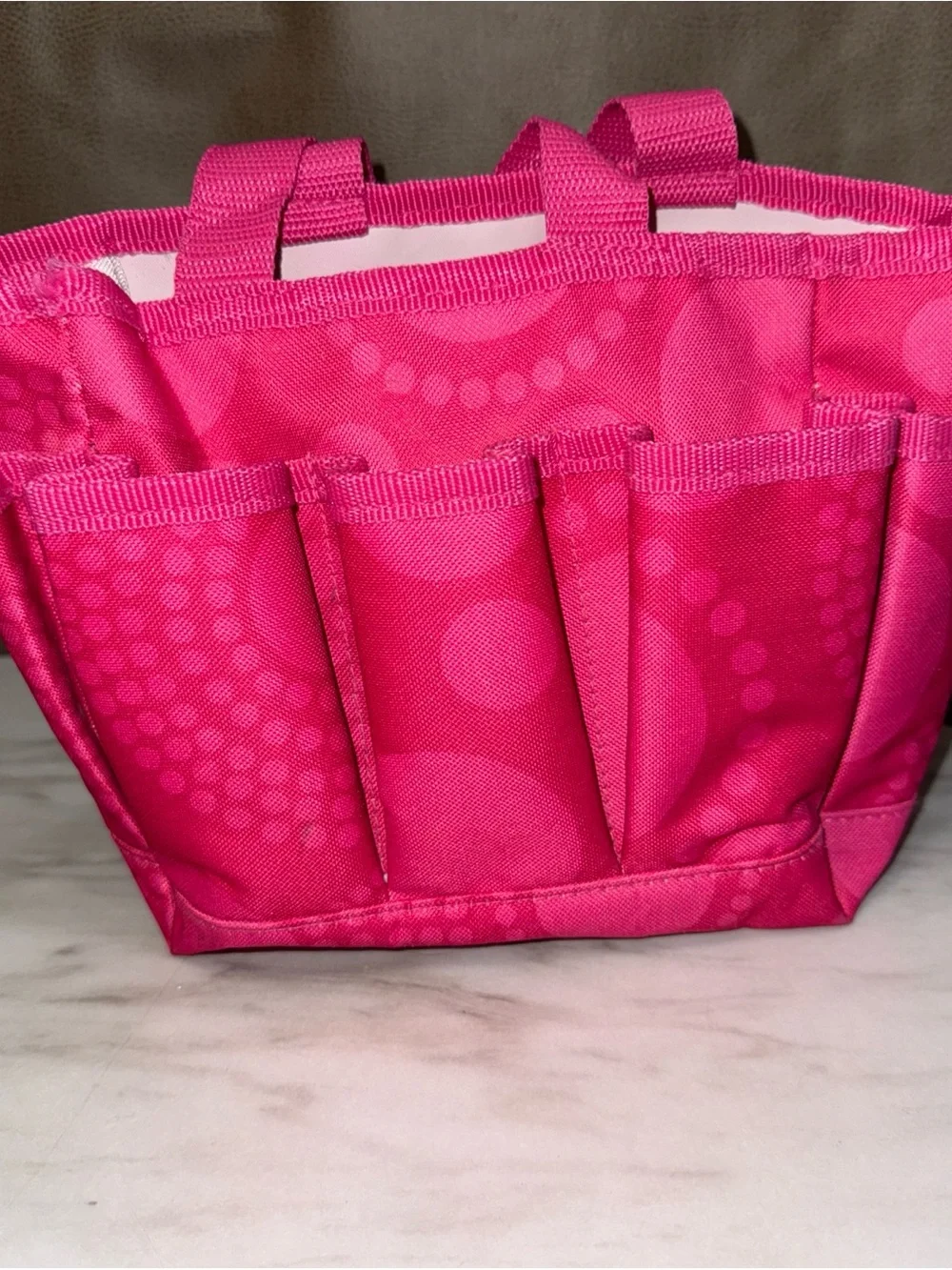Thirty-One Pink Polka Dot Tote Bag w/ Pockets Double Handles
